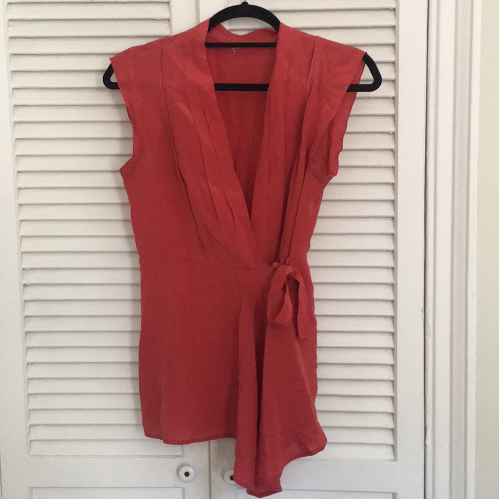 Pinkish Red Silk Wrap Blouse